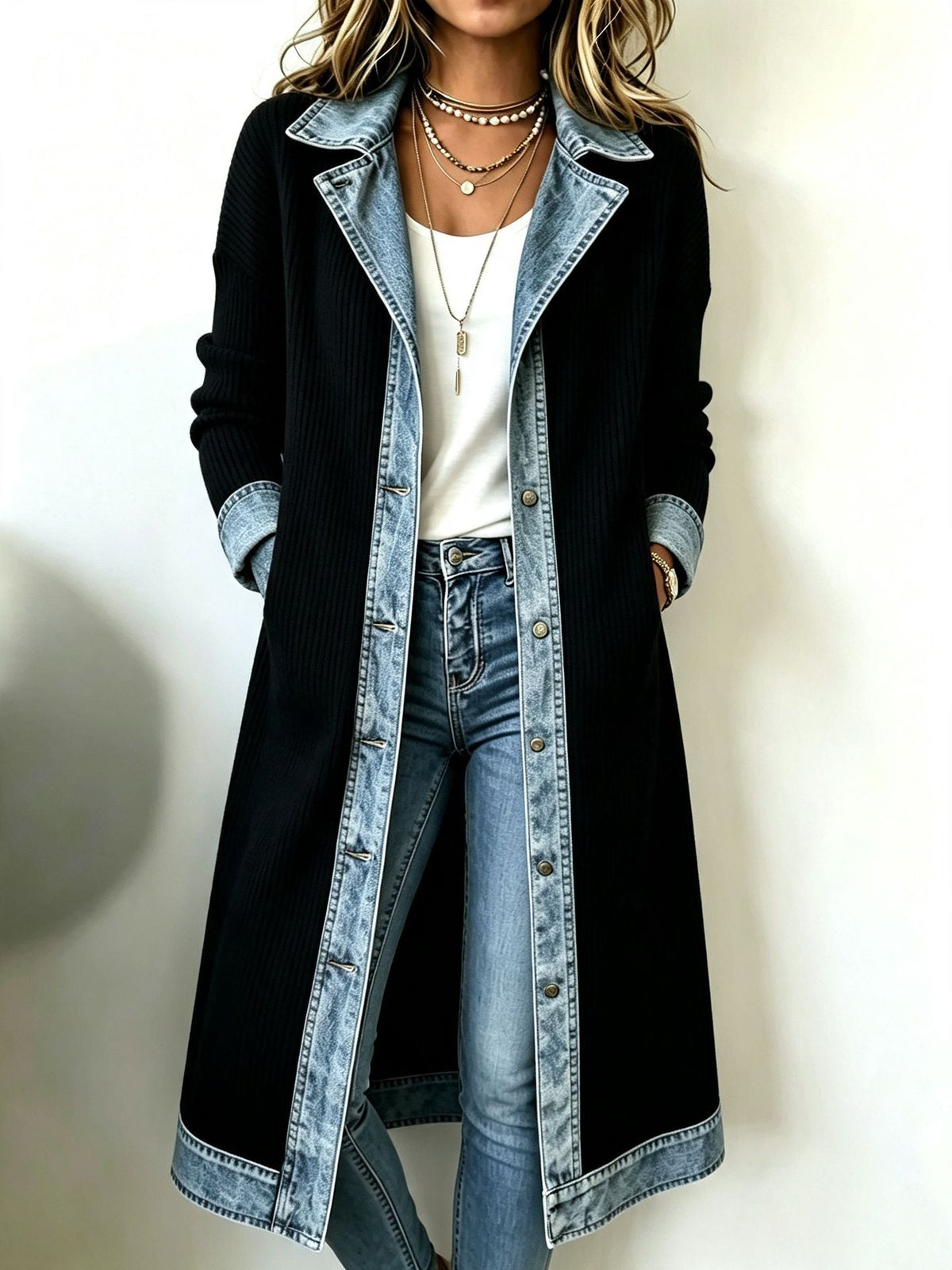 Odelia - Langer Stoff-Cardigan