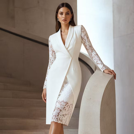 Menna - Elegantes Midi-Kleid mit Spitzenärmeln