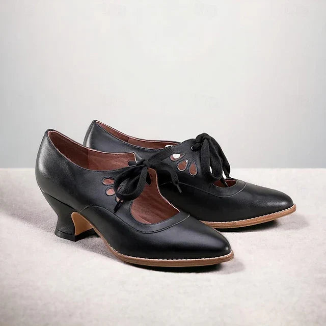 Veralyn - Vintage Lace Up Kitten Heels