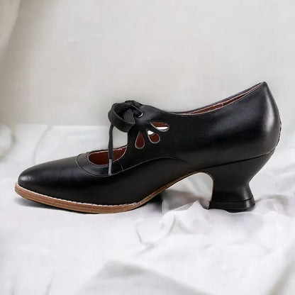 Veralyn - Vintage Lace Up Kitten Heels