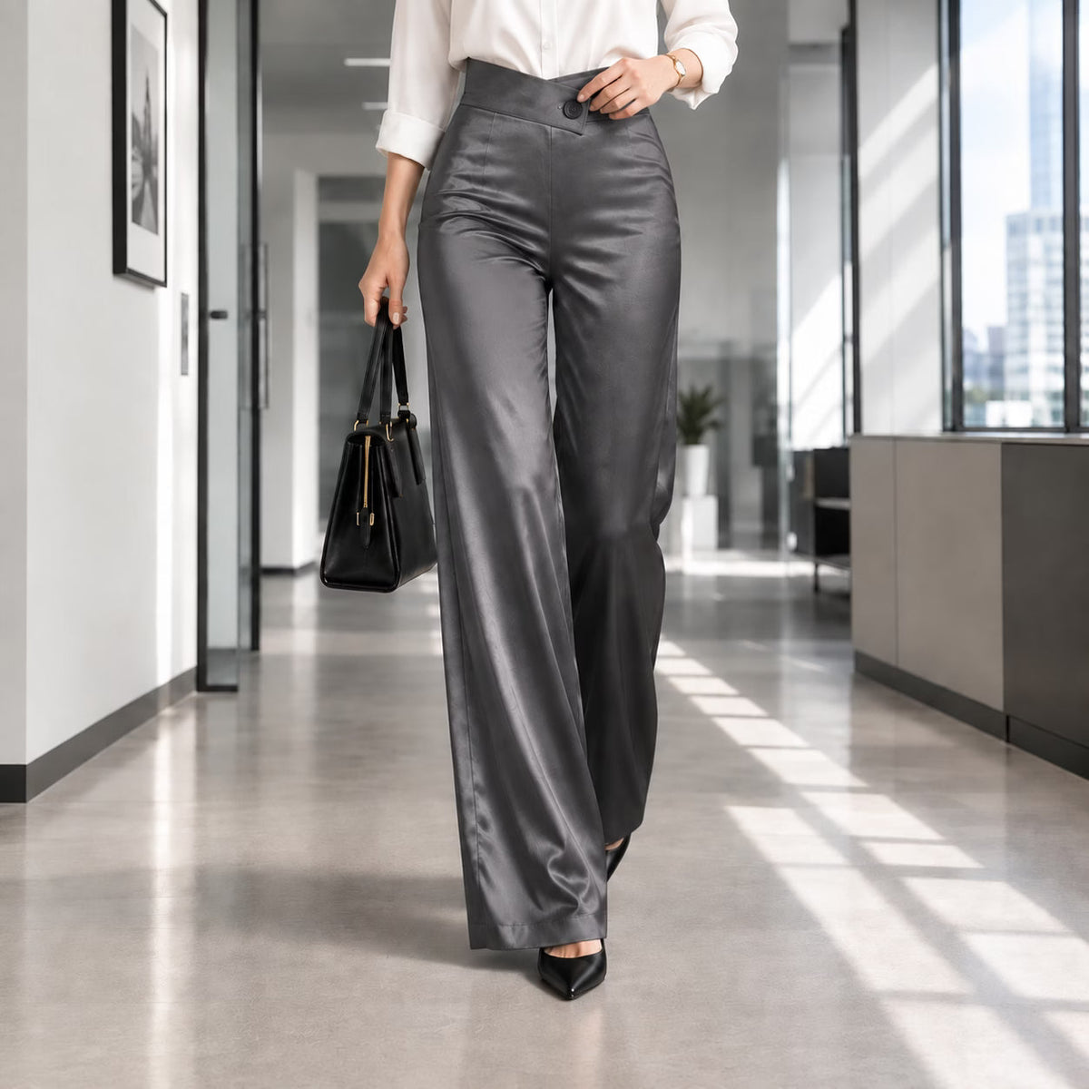 Esmae - Glänzende Wide-Leg-Hose