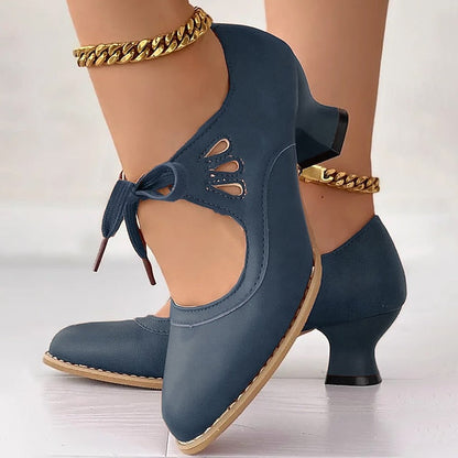 Veralyn - Vintage Lace Up Kitten Heels