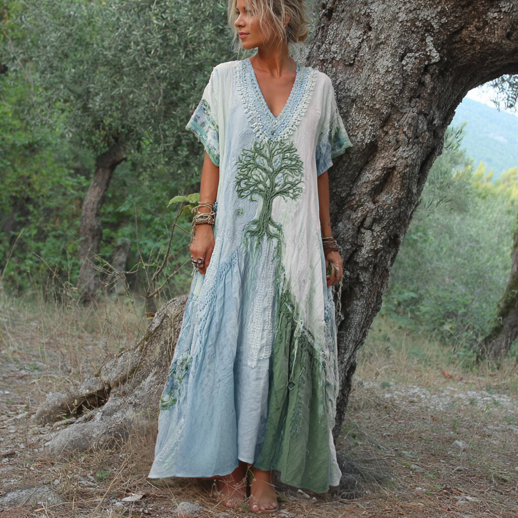 Carivienne - Ρετρό μάξι φόρεμα με μοτίβο δέντρου