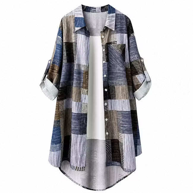 Nia - Langarmjacke mit Patchwork-Print