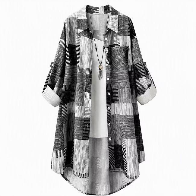 Nia - Langarmjacke mit Patchwork-Print