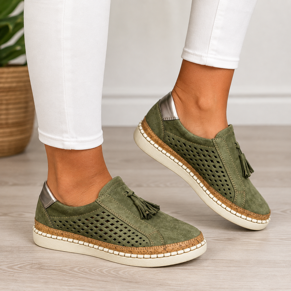 Anceline - Άνετα παπούτσια με κρόσσια και περφορέ