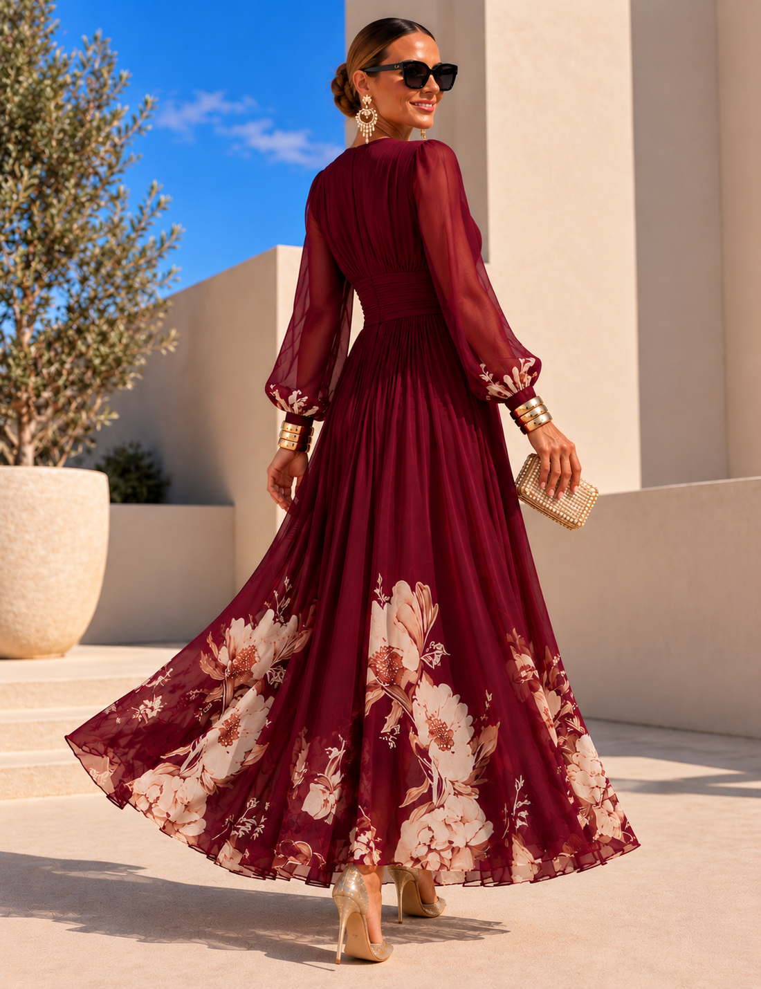Pirelle - Florales Maxikleid mit betonter Taille