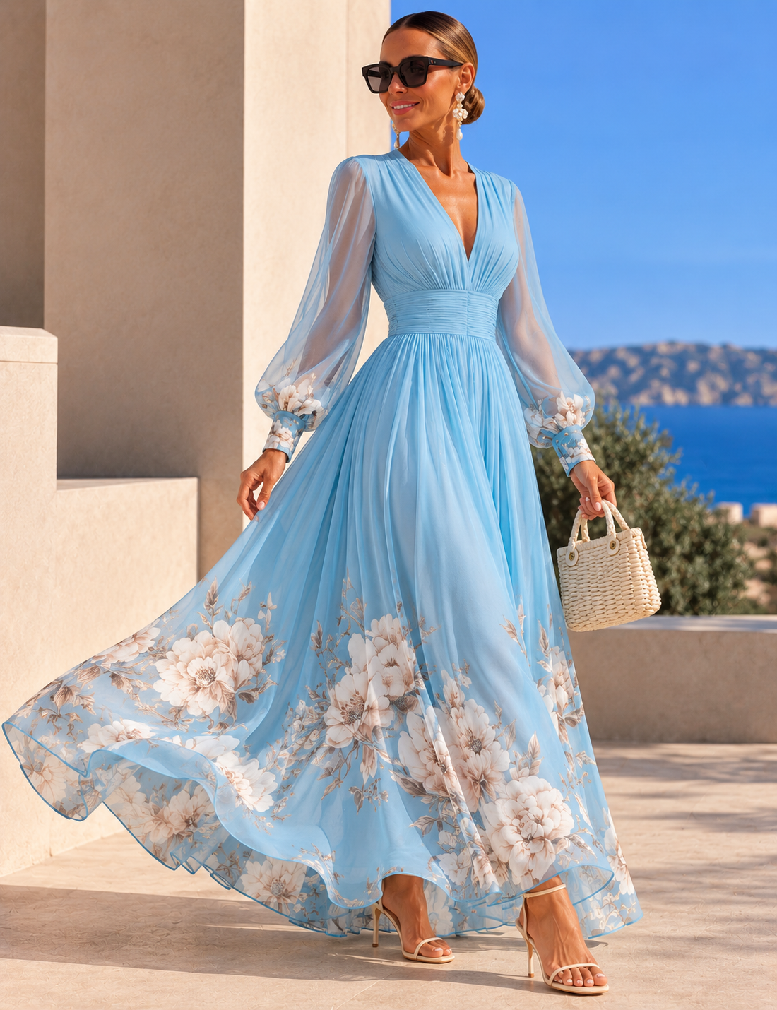 Pirelle - Florales Maxikleid mit betonter Taille