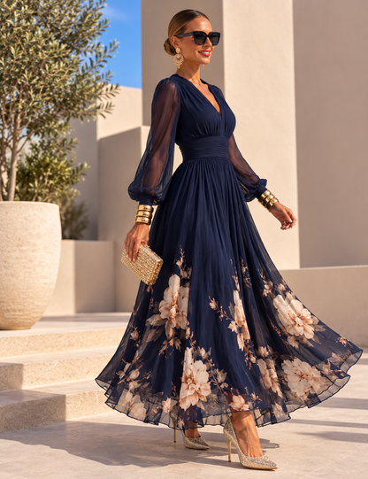 Pirelle - Florales Maxikleid mit betonter Taille