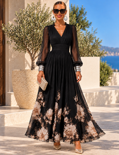 Pirelle - Florales Maxikleid mit betonter Taille