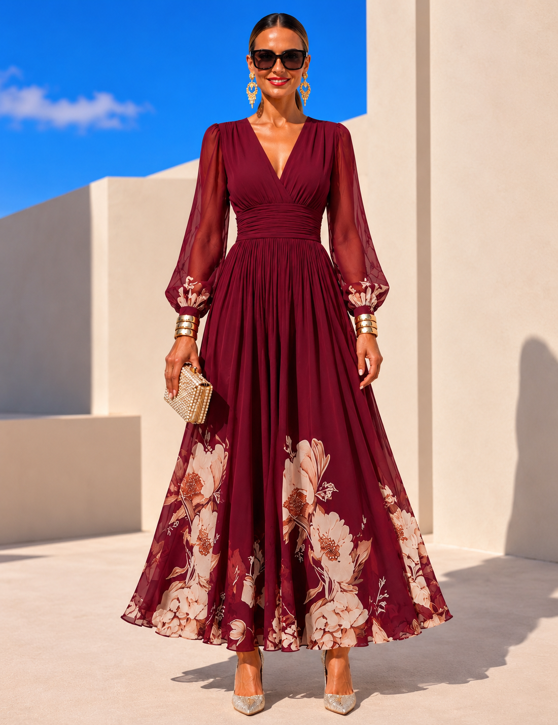 Pirelle - Florales Maxikleid mit betonter Taille