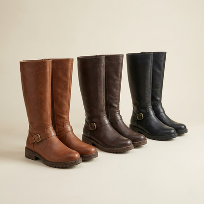Estera - Schlanke Stiefel mit Doppelreißverschluss und eckiger Sohle