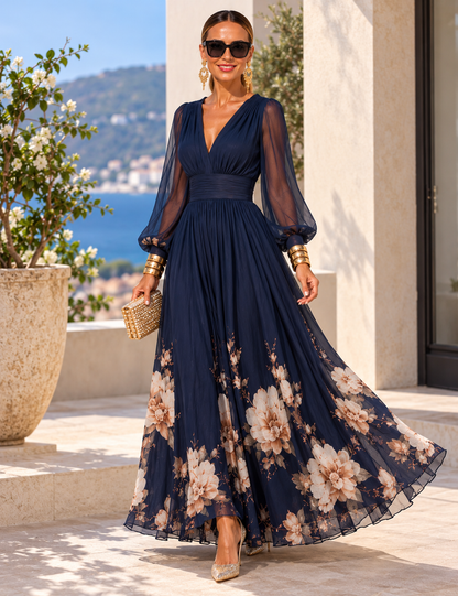 Pirelle - Florales Maxikleid mit betonter Taille