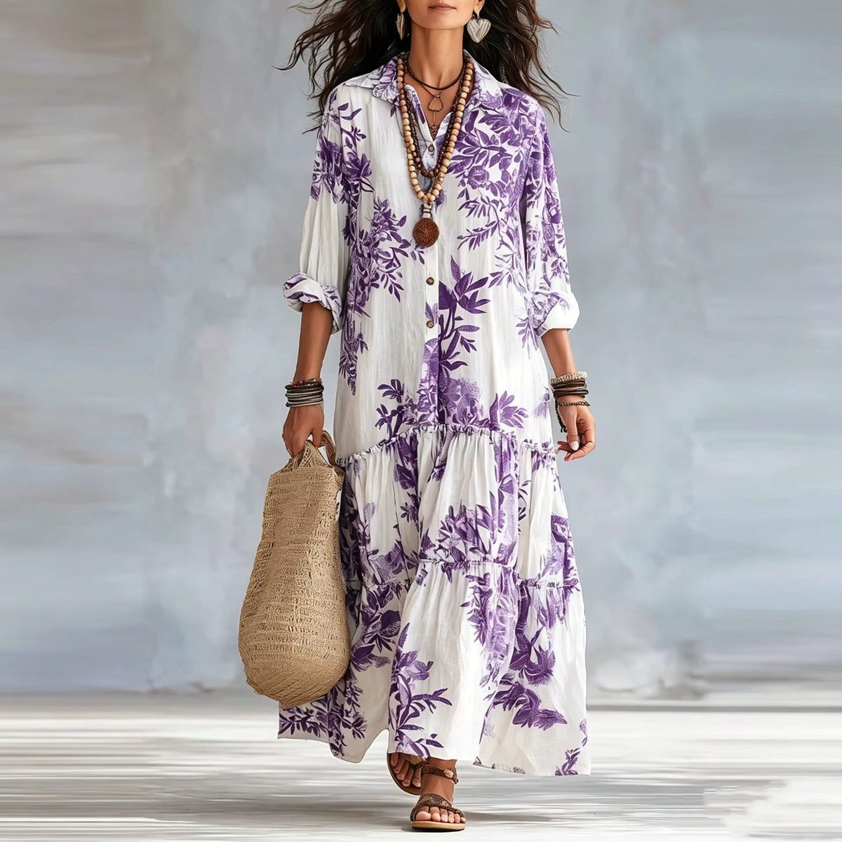 Thealise - ελαφρύ μάξι φλοράλ φόρεμα με κουμπιά
