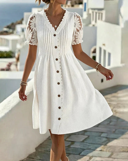 Emmara - Premium Patchwork Puff-Sleeve Dress