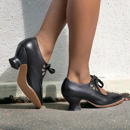 Veralyn - Vintage Lace Up Kitten Heels