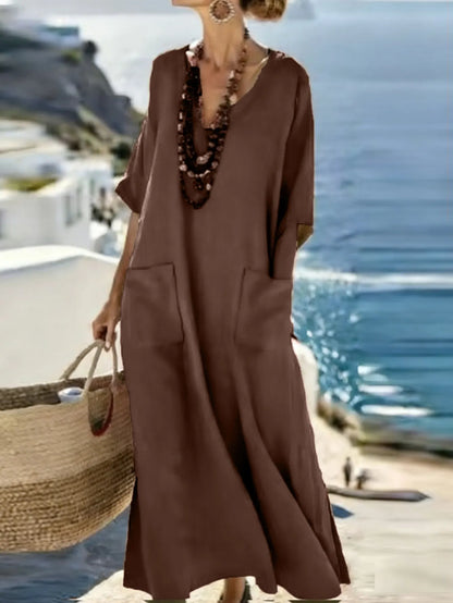 Serenelle - Μάξι φόρεμα με ντεκολτέ V και απαλή υφή