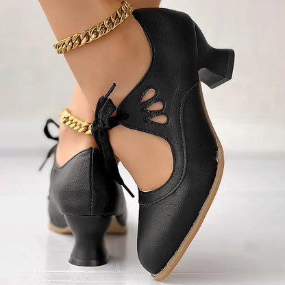 Veralyn - Vintage Lace Up Kitten Heels