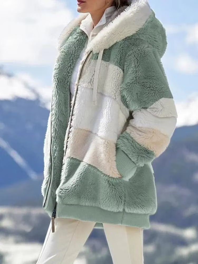 Ruelle - Flauschiger Oversize-Teddy-Mantel mit Kapuze