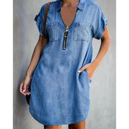 Genevalle - Άνετο Chambray φόρεμα με τσέπες