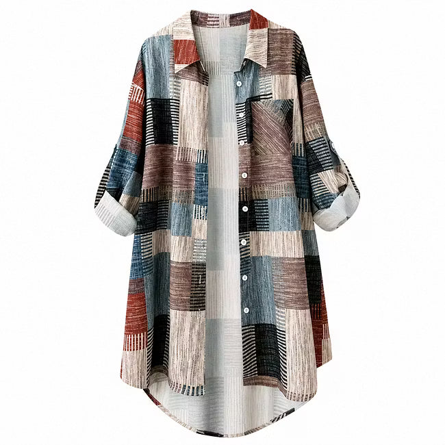 Nia - Langarmjacke mit Patchwork-Print