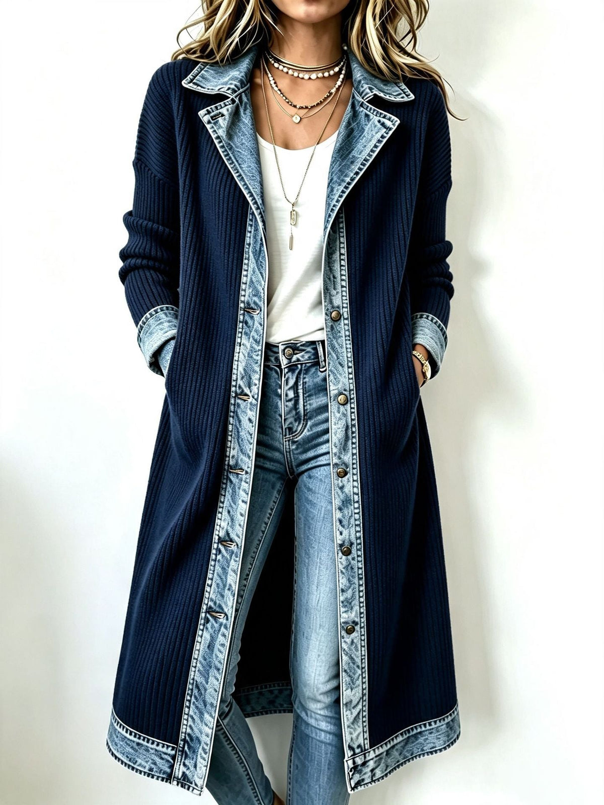 Odelia - Langer Stoff-Cardigan