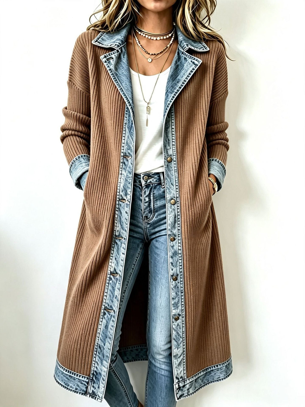 Odelia - Langer Stoff-Cardigan