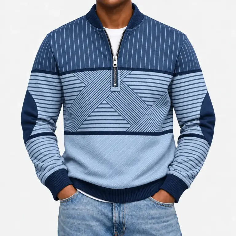 Ifan - Geometrischer Pullover mit halbem Reißverschluss