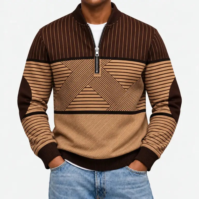 Ifan - Geometrischer Pullover mit halbem Reißverschluss