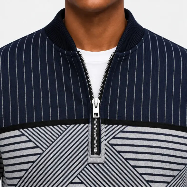Ifan - Geometrischer Pullover mit halbem Reißverschluss