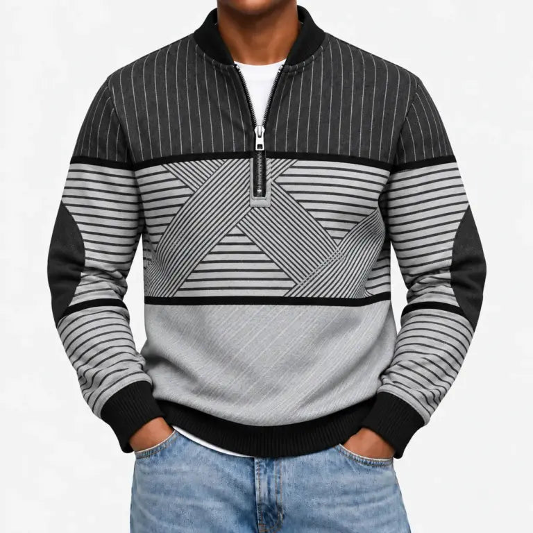 Ifan - Geometrischer Pullover mit halbem Reißverschluss