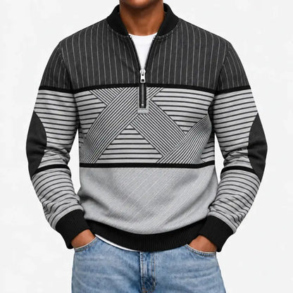 Ifan - Geometrischer Pullover mit halbem Reißverschluss