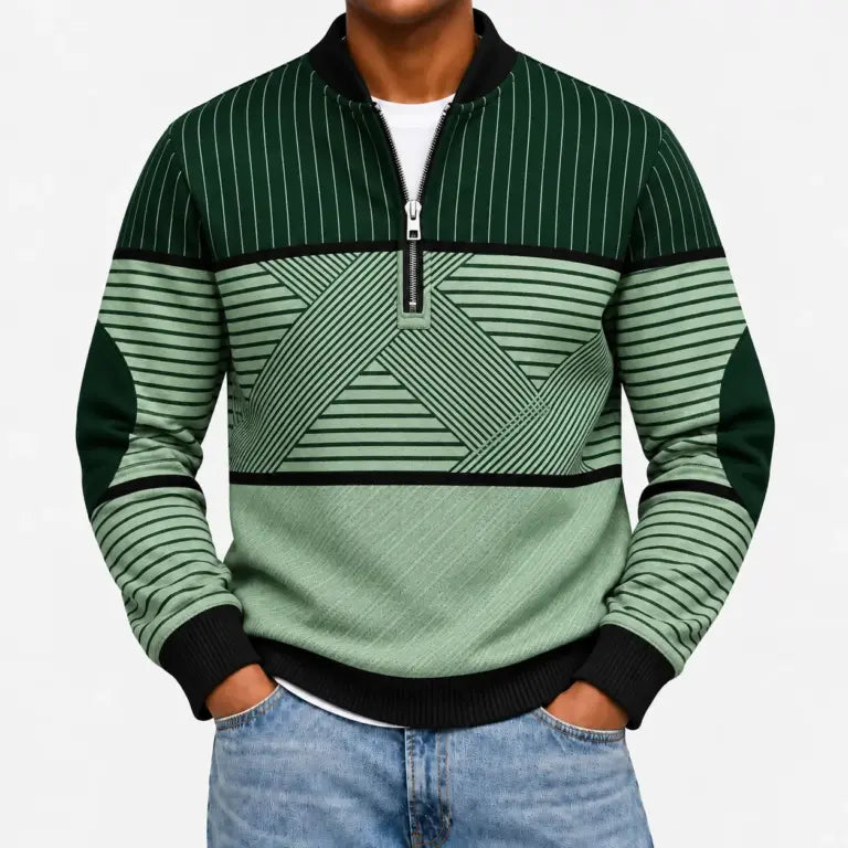 Ifan - Geometrischer Pullover mit halbem Reißverschluss