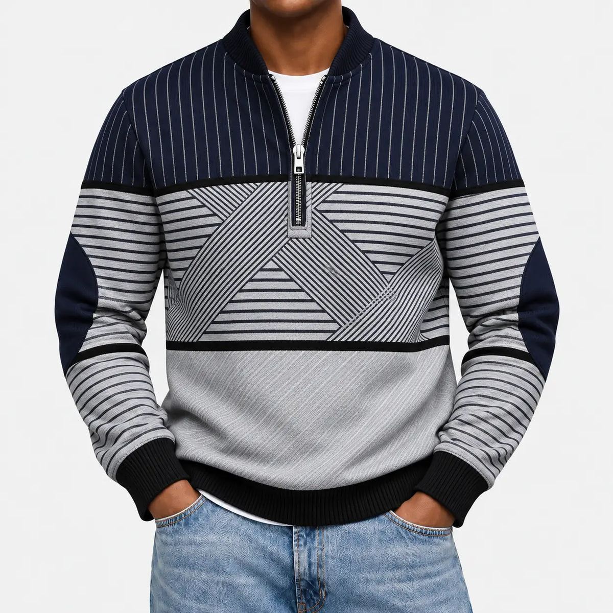 Ifan - Geometrischer Pullover mit halbem Reißverschluss
