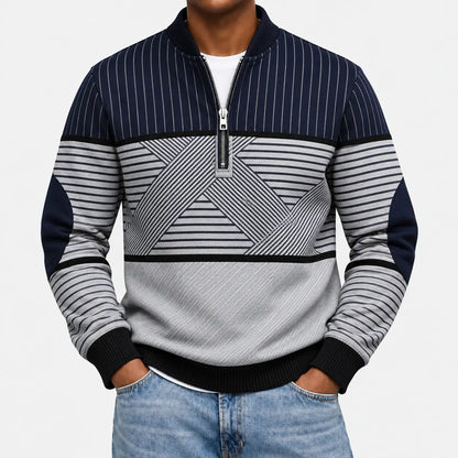 Ifan - Geometrischer Pullover mit halbem Reißverschluss