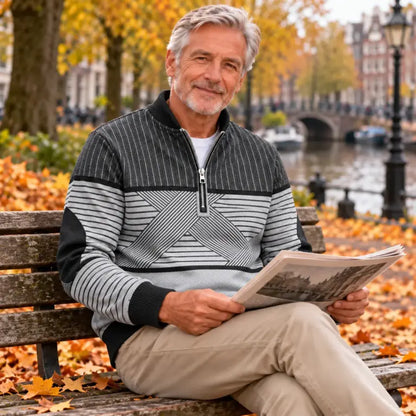 Ifan - Geometrischer Pullover mit halbem Reißverschluss